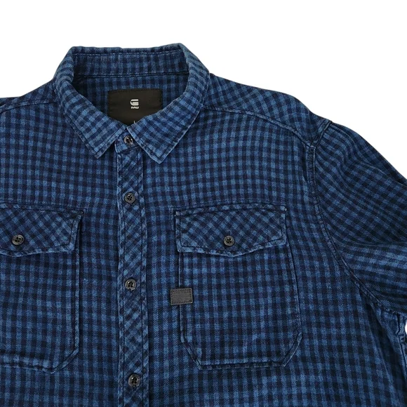 G-STAR RAW Landoh Blue Plaid Long-Sleeve Shirt L - Picture 5 of 16